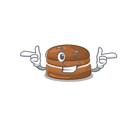 Cute mascot cartoon design of chocolate macaroon with Wink eyeのイラスト素材