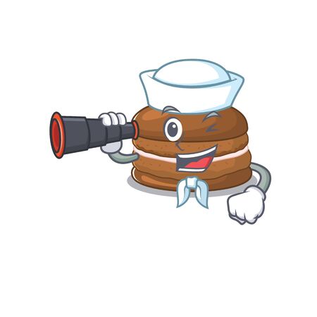 A picture of chocolate macaroon working as a Sailor with binocularのイラスト素材