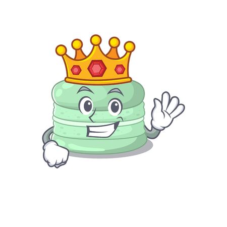 A cartoon mascot design of pistachio macaron performed as a King on the stage. Vector illustrationのイラスト素材