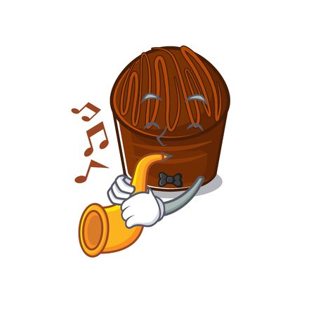 mascot design concept of chocolate candy playing a trumpet. Vector illustrationのイラスト素材