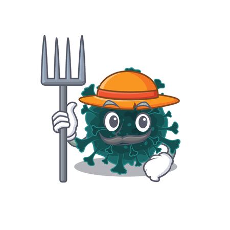 Coronavirus COVID 19 in Farmer cartoon character with hat and pitchforkのイラスト素材