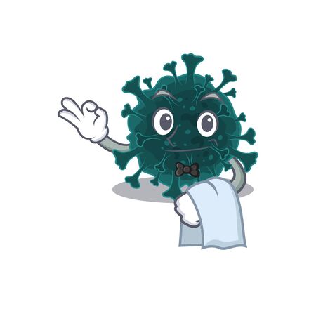A design of coronavirus COVID 19 cartoon character working as waiter. Vector illustrationのイラスト素材