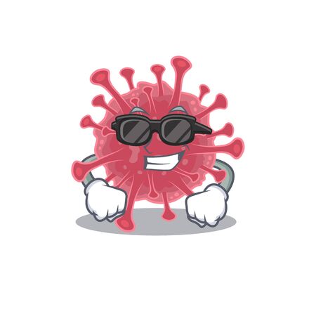 Super cool coronavirus disease mascot character wearing black glasses. Vector illustrationのイラスト素材