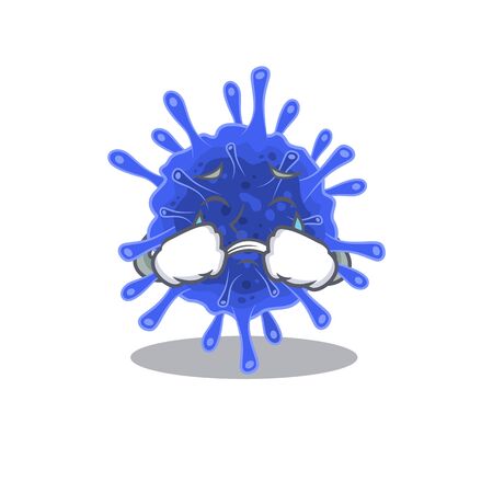 A Crying bacteria coronavirus cartoon mascot design style. Vector illustrationのイラスト素材