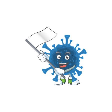 Funny coronavirus desease cartoon character design with a flag. Vector illustrationのイラスト素材