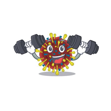 Smiley Fitness exercise corona virus molecule cartoon character raising barbellsのイラスト素材