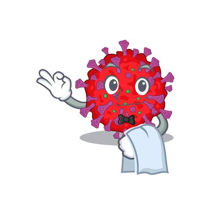 A design of coronavirus particle cartoon character working as waiterのイラスト素材