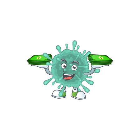 happy rich coronaviruses character with money on hands. Vector illustrationのイラスト素材