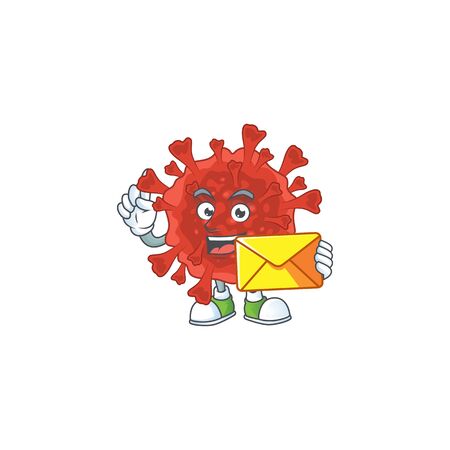 Cute face red corona virus mascot design holding an envelopeのイラスト素材