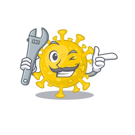 A picture of cool mechanic corona virus diagnosis cartoon character designのイラスト素材