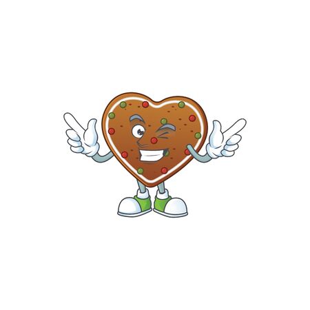 Funny gingerbread love cartoon design style with wink eye faceのイラスト素材