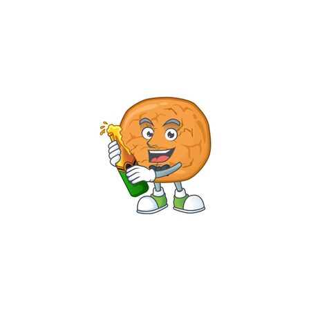 mascot cartoon design of molasses cookies with bottle of beer. Vector illustrationのイラスト素材