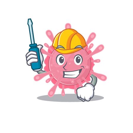 Smart automotive corona virus germ presented in cartoon character design. Vector illustrationのイラスト素材