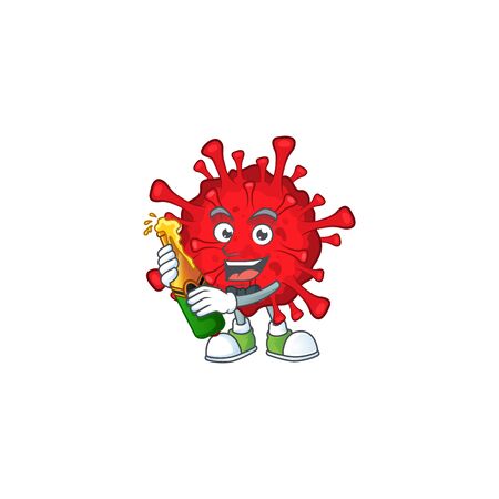mascot cartoon design of dangerous coronaviruses with bottle of beerのイラスト素材