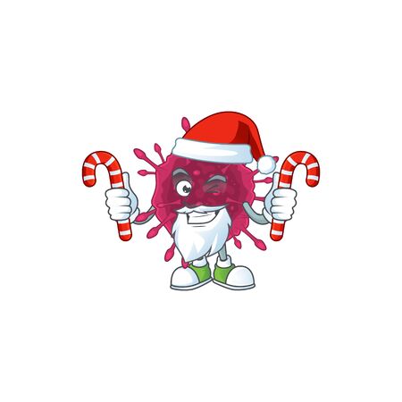 Friendly COVID19 in Santa Cartoon character with candiesのイラスト素材