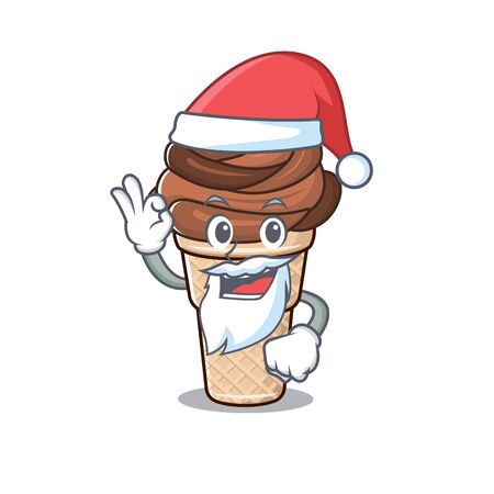 Chocolate ice cream in Santa cartoon character design showing ok finger. Vector illustrationのイラスト素材