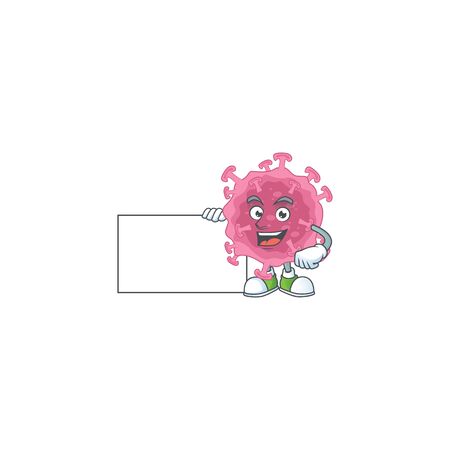 Funny corona virus parasite cartoon design with a white boardのイラスト素材