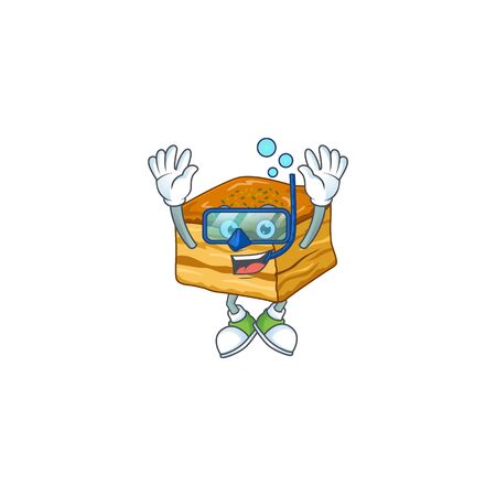 A cartoon design of baklava trying Diving glassesのイラスト素材