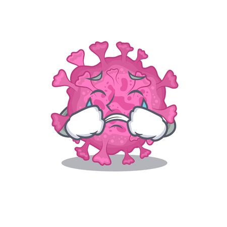 A Crying corona virus organic cartoon mascot design style. Vector illustrationのイラスト素材