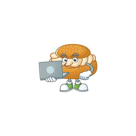 smart student of semla using a laptop. Vector illustrationのイラスト素材