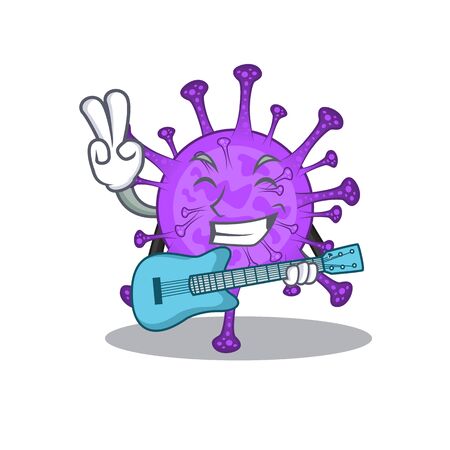 Supper cool bovine coronavirus cartoon playing a guitarのイラスト素材