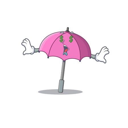 Rich pink umbrella with Money eye mascot character styleのイラスト素材