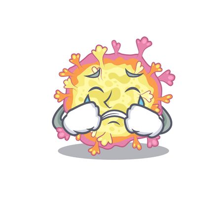 A Crying coronaviridae virus cartoon mascot design style. Vector illustrationのイラスト素材