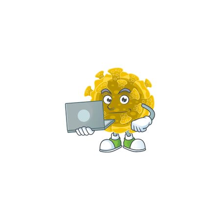 smart student of infectious coronavirus using a laptopのイラスト素材