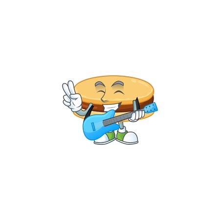 Super talented brown alfajor cartoon design with a guitarのイラスト素材