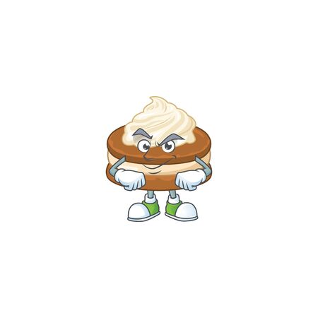 An icon of white cream alfajor mascot design with confident gesture. Vector illustrationのイラスト素材
