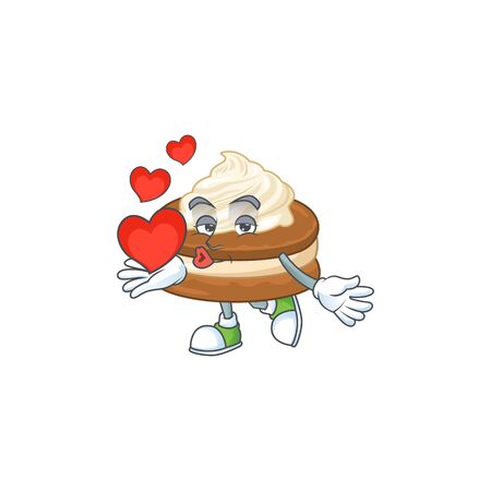 A romantic cartoon character of white cream alfajor with a heartのイラスト素材