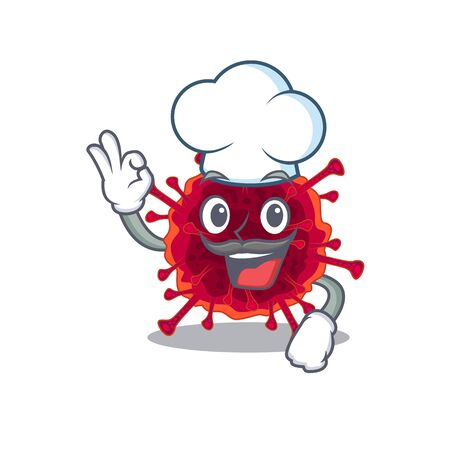 Cute pedacovirus cartoon character wearing white chef hat. Vector illustrationのイラスト素材