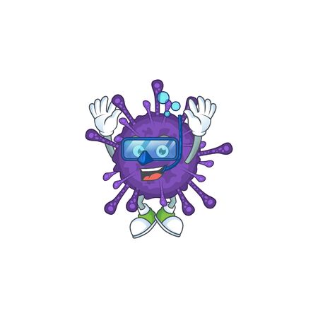 A cartoon design of coronavirinae trying Diving glassesのイラスト素材