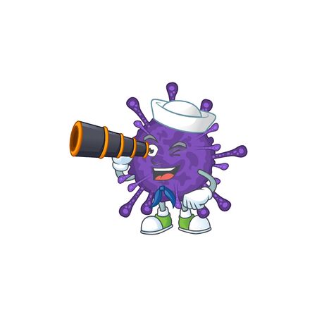 Coronavirinae in Sailor cartoon character design with binocularのイラスト素材