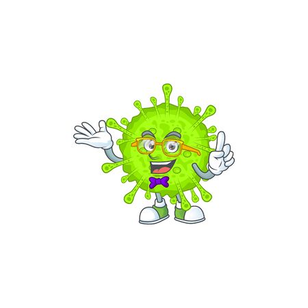 Super Funny orthocoronavirinae in nerd mascot design style. Vector illlustrationのイラスト素材