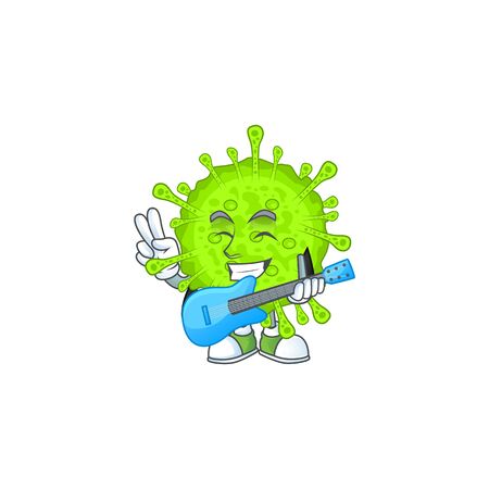 Supper talented orthocoronavirinae cartoon design with a guitar. Vector illlustrationのイラスト素材