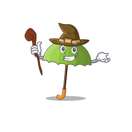 Cute and sneaky Witch green umbrella cartoon design styleのイラスト素材