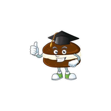 Happy face of whoopie pies in black graduation hat for the ceremony. Vector illustrationのイラスト素材