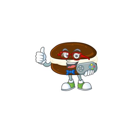 Talented whoopie pies gamer mascot design using controller. Vector illustrationのイラスト素材