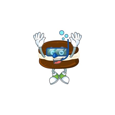 A cartoon design of whoopie pies trying Diving glasses. Vector illustrationのイラスト素材