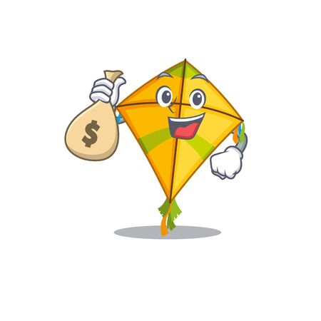Smiley rich kite cartoon character bring money bagsのイラスト素材
