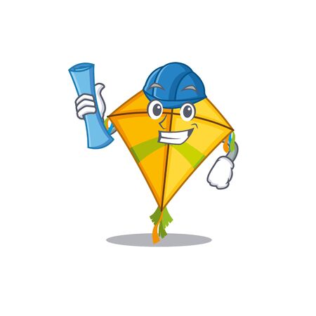 Smiling Architect of kite having blue prints and blue helmetのイラスト素材