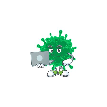 smart student of coronavirus pneumonia using a laptop. Vector illustrationのイラスト素材