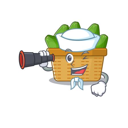 Avocado fruit basket in Sailor cartoon character design with binocularのイラスト素材
