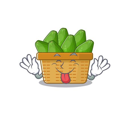 Funny face avocado fruit basket mascot design style with tongue outのイラスト素材