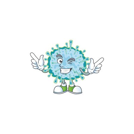 Funny coronavirus illness cartoon design style with wink eye face. Vector illustrationのイラスト素材