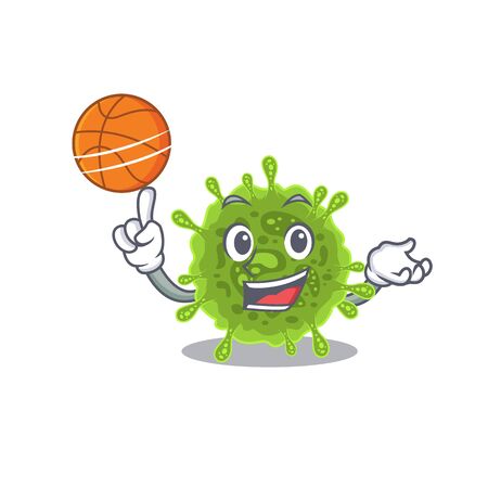 A sporty coronavirus cartoon mascot design playing basketballのイラスト素材