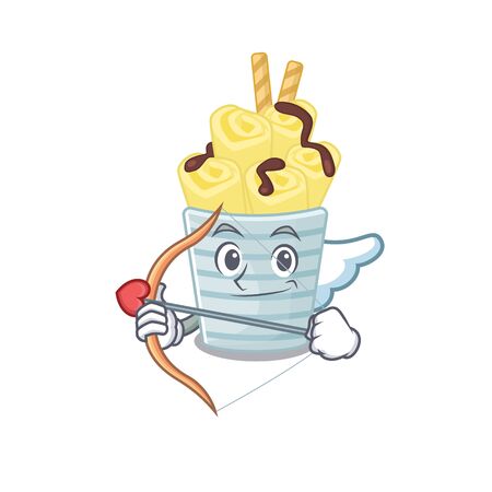 Romantic picture of ice cream banana rolls Cupid cartoon character with arrow and wingsのイラスト素材