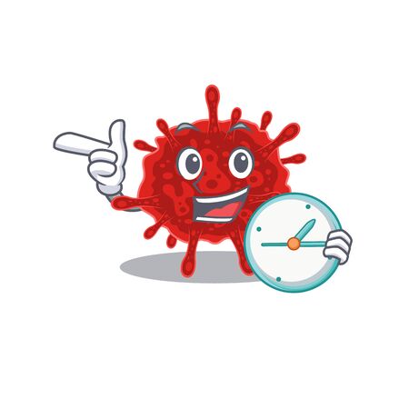Cheerful buldecovirus cartoon character style with clockのイラスト素材