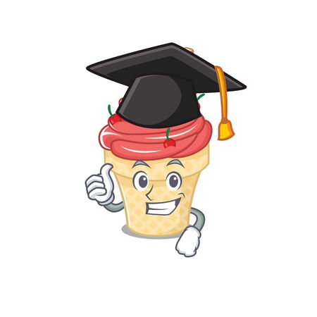 A picture of cherry ice cream with black hat for graduation ceremonyのイラスト素材